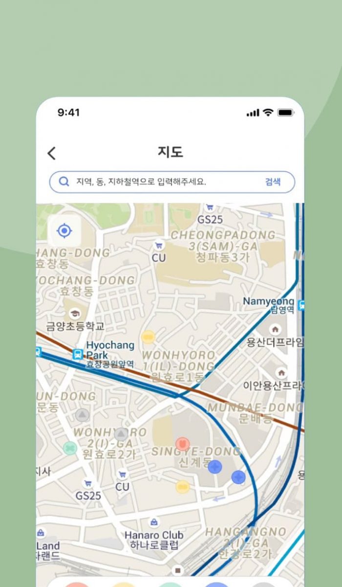 위치기반 카테고리 검색 포인트 적립 기능 모바일 앱 루미 지도 화면